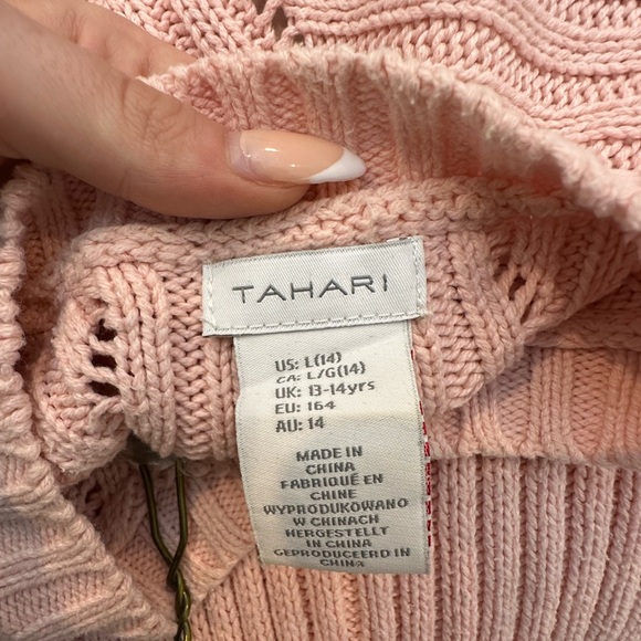 Tahari Girls Long Sleeve Cable Knit Pink Tunic - Picture 4 of 5